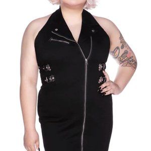 Killstar Stretch Denim Anti-Club Moto Dress with Bat Buckles XXL BNWT Goth Punk